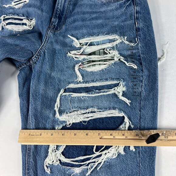 American Eagle Jeans Women's 16R Mom Straight Jean Blue Faded Distressed Denim - Picture 13 of 16